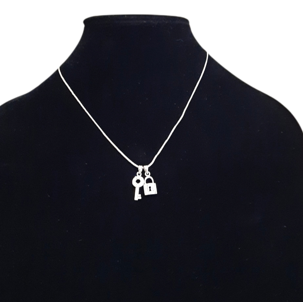 Silver tone key lock  necklace